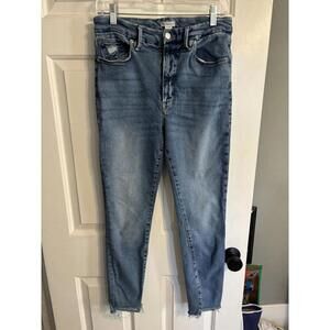 Good American Skinny Jeans Ankle Size 12/31, Light Blue Wash with Frayed Ankles